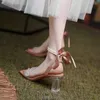 HBP небрендовые сандалии Kadin, прозрачные сексуальные элегантные туфли-лодочки из ПВХ со стразами и ремешками на каблуке для женщин