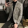 Fashion Boutique Velveteen Leopard Print Casual Mens Blazer Male Slim Dress Stage Suit Jacket Coat 240309