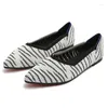 Casual Shoes 2024 Flying Woven Black And White Stripes Color Matching Women Comfortable Pointed Toe Boat