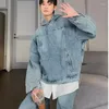 Herrtröjor tvättade denim sweatshirt män kvinnor high street lös cowboy harajuku vintage casual jacka höst hip hop solid color topp