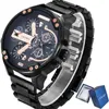 Armbanduhren Cool Black Edelstahl Herrenuhr Herren Quarzuhren Dual Display Mlitary Montre Homme Drop Male Clock