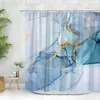 Shower Curtains Abstract Marble Curtain Blue Green Purple Jade Textured Gold Stripe Watercolor Paint Modern Ink Art Deco Bathroom Set