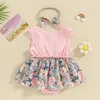 Girl Dresses Born Baby Girls Rompers Sleeveless Floral Print Skirt Hem Infant Bodysuits With Headband Summer Clothes