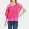 Damesblouses Mesh Shirt Vest Set Neon Heldere Top Tankkleur Met korte mouw O-hals voor sexy