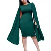 Casual Jurken 2024 Vrouwen Elegante O Hals Plooi Mantel Mouwen Hoge Taille Pakket Hip Potlood Slanke Bodycon Temperament Eenvoudige Jurk