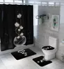 Esthetische Lotus Douchegordijn Vloermat 4 Stuks Set Badkamer Mat Toilet Cover Creatieve Badkamer Gordijn Waterdicht Partitie11446499