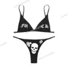 Costume da bagno bikini da donna sexy Costume da bagno bikini da spiaggia GG Nero Bianco Sexy Goth Emo Donna Costume da bagno in due pezzi con stampa teschio Costume da bagno diviso a vita alta Costume da bagno gotico da spiaggia