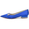 Casual Shoes Lady Pointed Toe Satin Evening Dress Flats Flows Form Crystal Buckle Elegant Bridal Wedding Party Mother Navy Blue Ivory