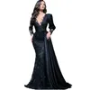 Lace Prom Black Charming Dresses Puff Long Sleeve Elegant Dubai Arabic Mermaid Evening Foraml Party Gowns With Peplum Engagement Reception Dress