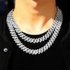 Hip Hop Men Women 20MM Prong Cuban Link Chain Necklace Iced Out 2 Row Rhinestone Paved Miami Rhombus Cuban Necklace Jewelry Gift 240315