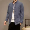 Men's Casual Shirts 2024 Spring And Autumn Chinese Style Linen Stand Up Neck Loose Long Sleeved Shirt Pan Button Hanfu Cotton