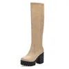 Botas sexis hasta la rodilla de Pu con tacones altos cuadrados para mujer, zapatos combinables a la moda, botines para otoño e invierno de talla grande 34-43 2024