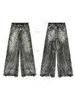 American Style Straight Pants High midja Raw Edge Trendy Brand Overized Jeans Men Y2K Retro Washed Wide Ben 240315