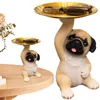 Dekorativa figurer Animal Skulptur Förvaringsfack Hart Hantverk Hundmodell Holding Pug Candy Snack Plate Living Room Hall Hemdekoration