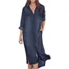 Casual Dresses Plus Size S-5XL Vintage Denim Långärmad skjorta klänning Turndown Neck Loose Maxi Women 2024 Spring Summer Robe