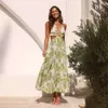 Vestido largo con dobladillo grande estampado con cordones y espalda abierta con cuello en V para mujer novedad de verano