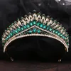 Haarspeldjes Bruidshaarkleding Groene Kristallen Tiara's En Kronen Voor Vrouwen Bruiloft Accessoires Barokke Strass Hoofd Sieraden Diadeem