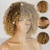 Perruque blonde courte bouclée pour femmes noires Afro crépus perruque bouclée avec frange synthétique naturel sans colle Ombre brun blond Cosplay perruque 240305