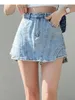 DEAT Women Shorts High Waist Fashion Spring Summer Personality Street Asymmetrical Denim Shorts Skirt 2024 11C248 240314