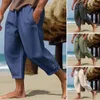 Pantaloni da uomo con coulisse in lino per le vacanze estive in spiaggia con elastico in vita cavallo profondo vestibilità ampia ritagliata per A