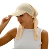 Cappelli a tesa larga Moda Musulmano Turbante Parasole Donna Cofano Protezione solare Morbido Hijab Foulard Lady Nastro lungo Cappello da sole