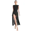 Stage Wear Donna Moderna Danza Lirica Maxi Abito Con Spacco Laterale Body in Maglia Trasparente Abiti per Costume da Spettacolo di Pattinaggio di Balletto