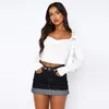 Y2K New Sexy Square Collar T-shirt Women Autumn Long-sleeved Short BM Shirt Navel-revealing Womens Leisure Sweater