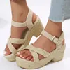 Sandalen Dames Schoenen Platform Blokhak Breedband Comfort Mode Linnen Dikke Dames Zomer 2024