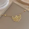 14 k Gelbgold Geometrische Retro Hohl Pfau Schwanz Blume Anhänger Halskette Armband Für Frauen Goldene Kette Schmuck Set