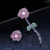 Brincos de garanhão na moda cor prata CZ cristal para mulheres meninas rosa flor verde vermelho azul presente gota joias atacado