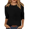 Blusas femininas topo elegante casual camiseta coleção o pescoço 3/4 manga pulôver topos cor sólida fino ajuste túnica para todos os dias