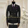 Suits ince fit erkek takım elbise 2 adet zirve yaka çift göğüslü düğün smokin damat iş giymek en iyi adam (blazer+yelek) kostüm homme