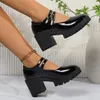 Dress Shoes Platform Heels Women 2024 Spring Round Toe Women's Pumps Comfortable Chunky Heel High Quality Wine Red