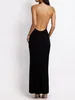 Casual Dresses Womens Halter Neck Cutout Long Dress Shine Sequin Ruffled Slit Maxi Backless Formal Evening Party Prom Clows