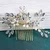 Headpieces Wedding Hair Comb Pearl Bridal Headwear Rhinestone Ornament Side Women's and Girls (Gold)