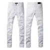 Jeans da uomo in stile americano High Street Distressed Patch Trasmissione in diretta con classico diamante elastico bianco retrò