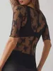 Damenblusen, Y2K-Top, durchsichtiges Netzstoff, kurzärmelig, durchsichtiges Spitzenhemd, sexy, schmal geschnittene T-Shirts, Ausgehen, Clubwear