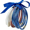 12 Layer Bow Ribbon Mixed with Shiny Candy Colored Silicone Women's JELLY BANGLE Gold Powder Bracelet