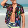 Chemises décontractées pour hommes Géométrie abstraite Chemise de plage Aquarelle Rayures Imprimer Hawaïen Hommes Blouses élégantes à manches courtes Harajuku Vêtements