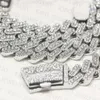 Hip Hop Jewelry Moissanite Cuban Necklace Ice Out 925 Sterling Silver 15mm Clustered Link Chain