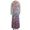 Casual Dresses Women Spring Dress Bohemian Maxi With Flower Print A-line Shirring For Summer Soft Round Neck Patchwork Breathable