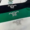 Yaz Kadın Gömlek Tasarımcı Tişörtleri Kadın Moda Ağır Düzey Yazı Rhinestones Grafik Tee El Yapımı Boncuklu Kısa Kol Üst Asya Boyutları