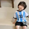 2023 Summer Children Football Clothes Set Baby Boys Girls Striped Print Top Shorts 2pcs Suit Kids Sport Casual Outfits 240315