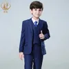 Nimble Spring Autumn Formal Boy Suit Zestaw dla dzieci Party Gospodarz Wedding Costume Hurtowe Ubranie Spodnie Kamizelka 3PCS Blue Blazer 240304