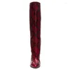 Boots Red Snake Print PU Leather Knee High Sexy Pointed Toe Block Heel Ladies Large Size 2024 Winter Arrival Long Boot