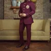 Garnitury solidny kolor garnitury Slim Fit Stojak na mody kołnierz pojedynczy piersi męski mąż marynarka ślubna smoking Smart Casual Suit 2 -częściowy