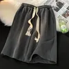 Shorts masculinos Mulheres Verão Outerwear Capris 2024 Algodão Poliéster Cintura Elástica Lace Up Casual Cor Sólida