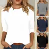 Blusas femininas elásticas blusa feminina textura macia camiseta elegante coleção casual o-pescoço 3/4 manga pulôver topos para um