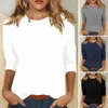 Camicette da donna Camicetta da donna elastica T-shirt dalla trama morbida Collezione casual elegante O-collo Manica a 3/4 Pullover Top per A