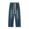 Herren Jeans Herbst Retro Straight Fashion Street Lose Nähte Design Sense Weitbeinhose Schwarz